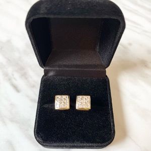 New 18K Gold Vermeil Sterling Silver 925 cubic zirconia square stud earrings